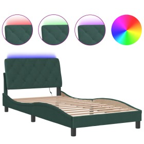 vidaXL Bettgestell mit LED-Leuchten Dunkelgrün 100x200 cm Samt