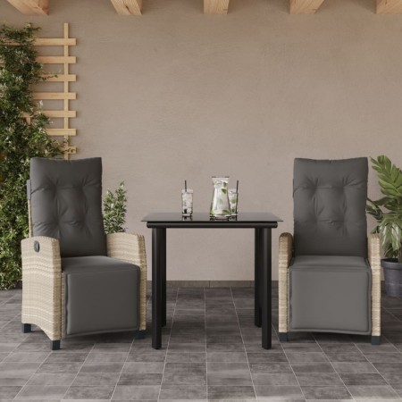 vidaXL 3-tlg. Garten-Essgruppe mit Kissen Hellgrau Poly Rattan