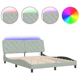 vidaXL Bettgestell mit LED-Leuchten Hellgrau 160x200 cm Samt
