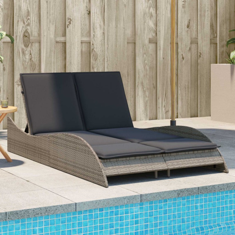 vidaXL Sonnenliege mit Auflagen Grau 114x205x73 cm Poly Rattan vidaXL Sonnenliege mit Auflagen Grau 114x205x73 cm Poly Rattan
