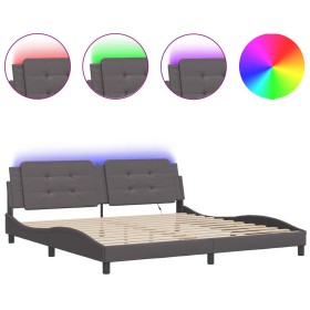 vidaXL Bettgestell mit LED Grau 200x200 cm Kunstleder