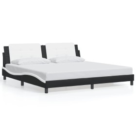 vidaXL Bettgestell mit LED Schwarz und Weiß 200x200 cm Kunstleder