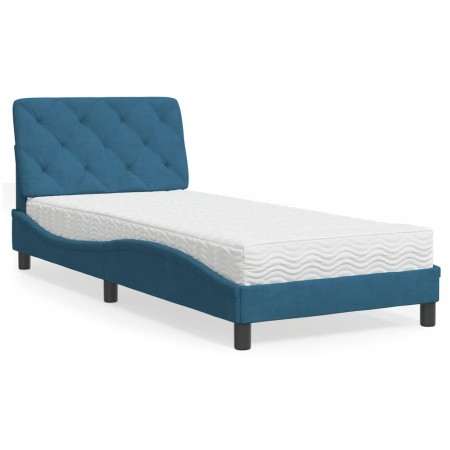 vidaXL Bett mit Matratze Blau 80x200 cm Samt