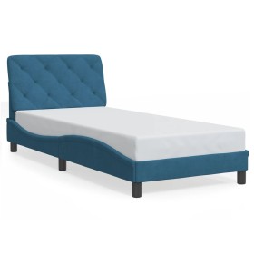 vidaXL Bett mit Matratze Blau 90x190 cm Samt