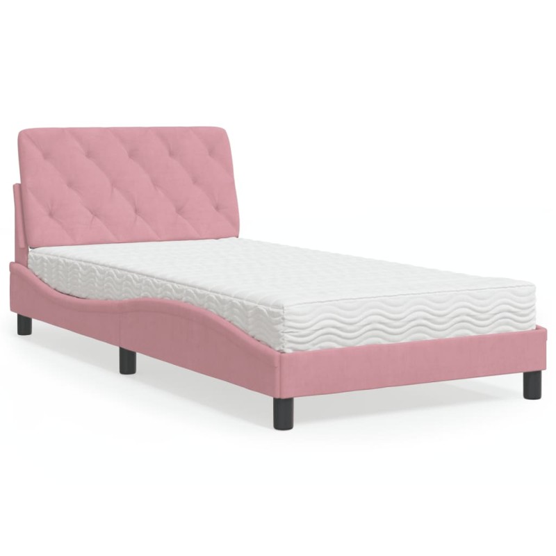 vidaXL Bett mit Matratze Rosa 100x200 cm Samt vidaXL Bett mit Matratze Rosa 100x200 cm Samt