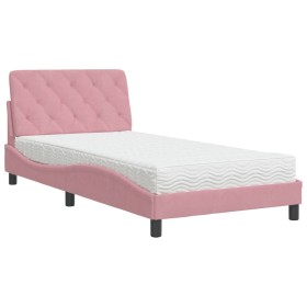 vidaXL Bett mit Matratze Rosa 100x200 cm Samt
