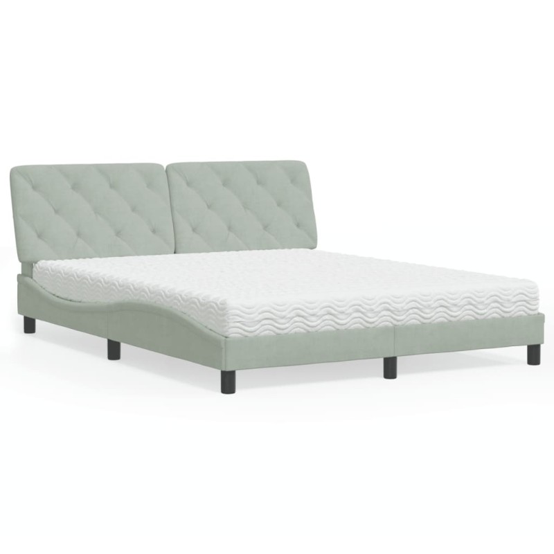 vidaXL Bett mit Matratze Hellgrau 160x200 cm Samt vidaXL Bett mit Matratze Hellgrau 160x200 cm Samt
