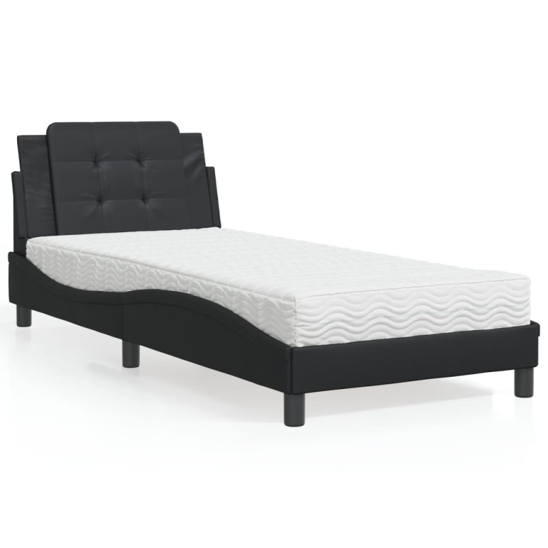 vidaXL Bett mit Matratze Schwarz 90x200 cm Kunstleder vidaXL Bett mit Matratze Schwarz 90x200 cm Kunstleder