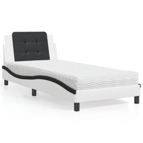 vidaXL Bett mit Matratze Weiß und Schwarz 90x200 cm Kunstleder