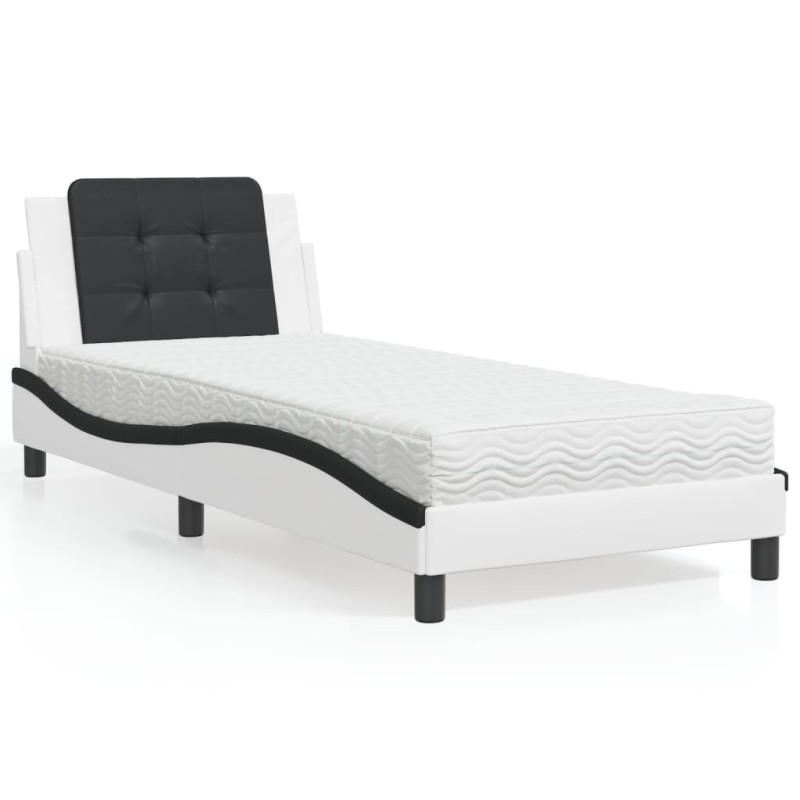vidaXL Bett mit Matratze Weiß und Schwarz 90x200 cm Kunstleder vidaXL Bett mit Matratze Weiß und Schwarz 90x200 cm Kunstleder
