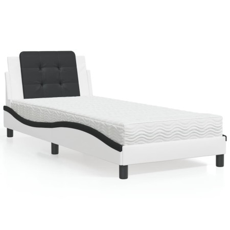 vidaXL Bett mit Matratze Weiß und Schwarz 90x200 cm Kunstleder