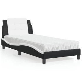 vidaXL Bett mit Matratze Schwarz und Weiß 100x200 cm Kunstleder