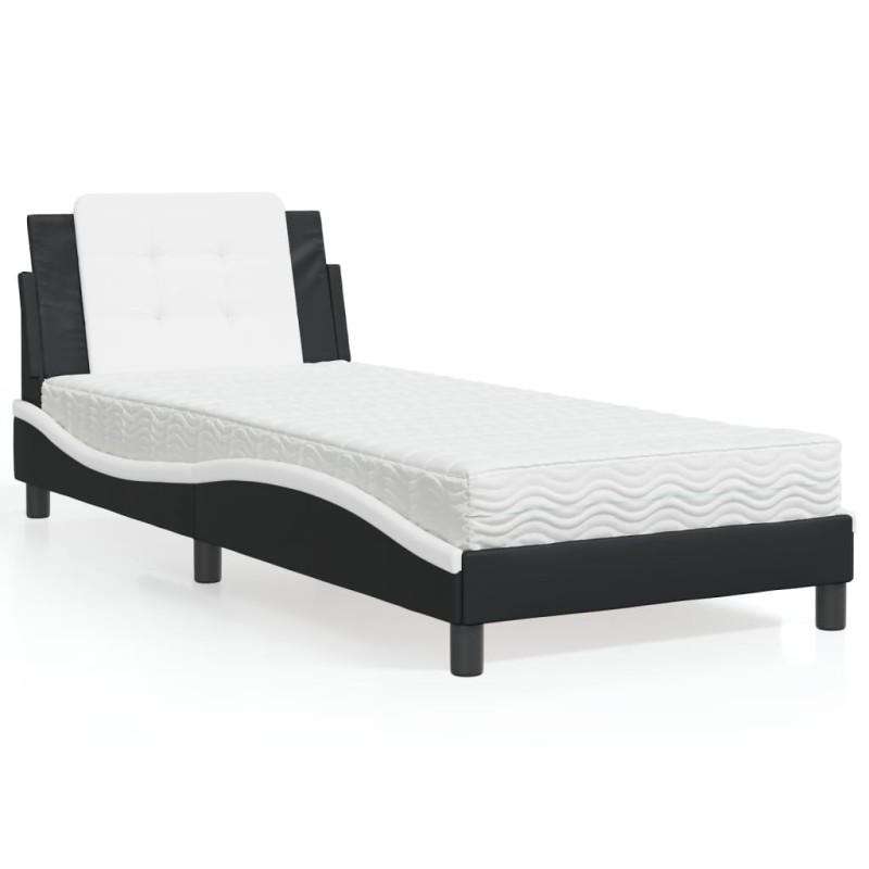 vidaXL Bett mit Matratze Schwarz und Weiß 100x200 cm Kunstleder vidaXL Bett mit Matratze Schwarz und Weiß 100x200 cm Kunstleder