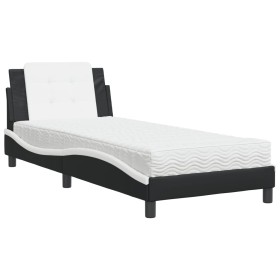 vidaXL Bett mit Matratze Schwarz und Weiß 100x200 cm Kunstleder
