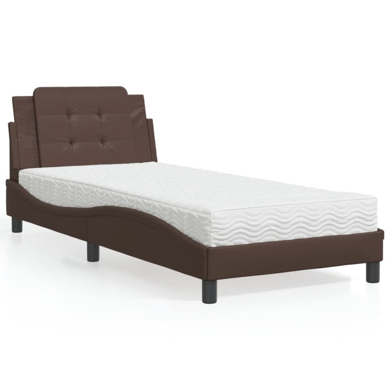 vidaXL Bett mit Matratze Braun 90x190 cm Kunstleder vidaXL Bett mit Matratze Braun 90x190 cm Kunstleder