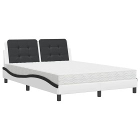 vidaXL Bett mit Matratze Weiß und Schwarz 140x190 cm Kunstleder