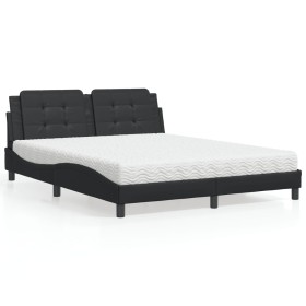 vidaXL Bett mit Matratze Schwarz 160x200 cm Kunstleder