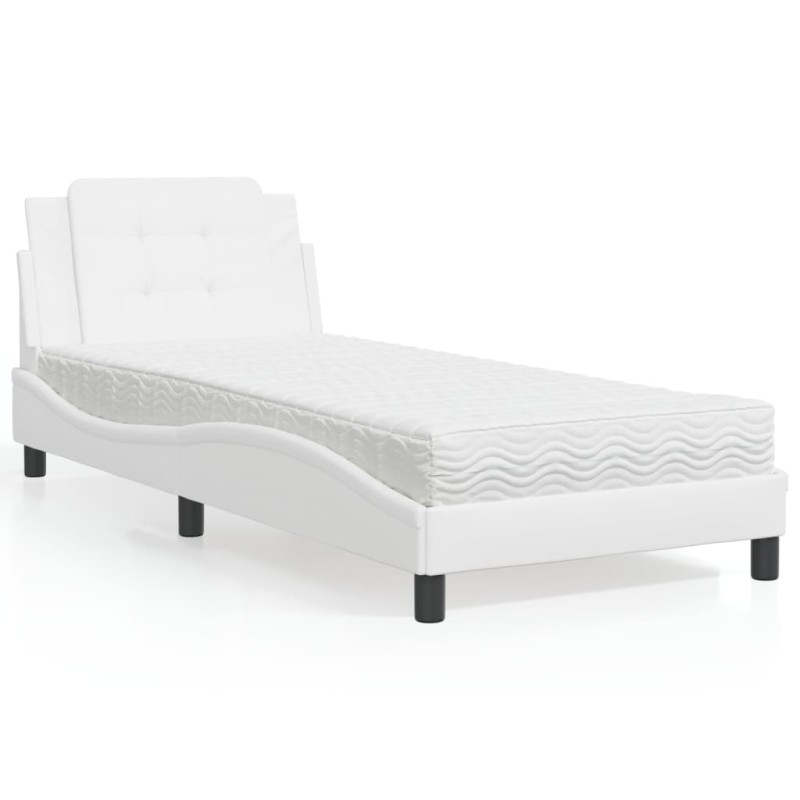 vidaXL Bett mit Matratze Weiß 100x200 cm Kunstleder vidaXL Bett mit Matratze Weiß 100x200 cm Kunstleder