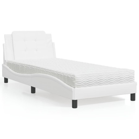 vidaXL Bett mit Matratze Weiß 100x200 cm Kunstleder