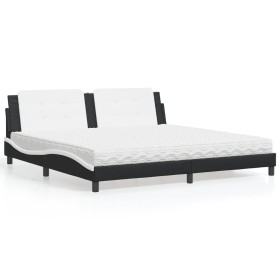 vidaXL Bett mit Matratze Schwarz und Weiß 200x200 cm Kunstleder
