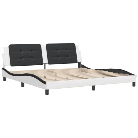 vidaXL Bettgestell mit Kopfteil Weiß und Schwarz 200x200 cm Kunstleder