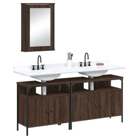 vidaXL 3-tlg. Badmöbel-Set Braun Eichen-Optik Holzwerkstoff