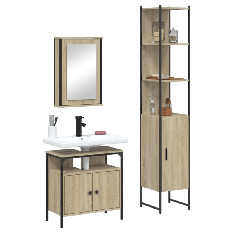 vidaXL 3-tlg. Badmöbel-Set Sonoma-Eiche Holzwerkstoff vidaXL 3-tlg. Badmöbel-Set Sonoma-Eiche Holzwerkstoff
