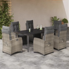 vidaXL 7-tlg. Garten-Essgruppe mit Kissen Hellgrau Poly Rattan