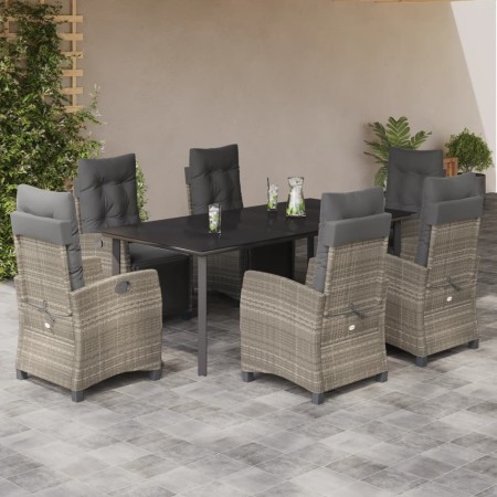 vidaXL 7-tlg. Garten-Essgruppe mit Kissen Hellgrau Poly Rattan