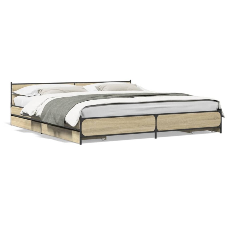 vidaXL Bettgestell mit Schubladen Sonoma-Eiche 200x200cm Holzwerkstoff vidaXL Bettgestell mit Schubladen Sonoma-Eiche 200x200cm Holzwerkstoff