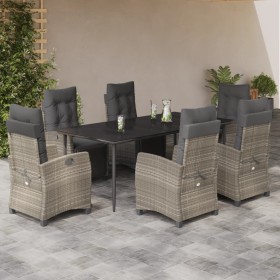 vidaXL 7-tlg. Garten-Essgruppe mit Kissen Hellgrau Poly Rattan