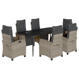 vidaXL 7-tlg. Garten-Essgruppe mit Kissen Hellgrau Poly Rattan