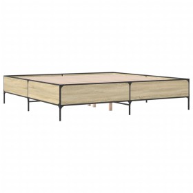 vidaXL Bettgestell Sonoma-Eiche 200x200 cm Holzwerkstoff und Metall