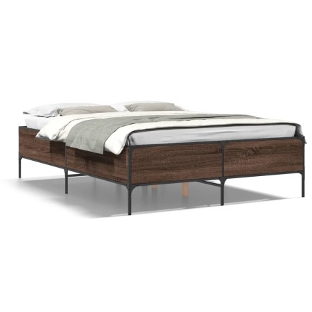 vidaXL Bettgestell Braun Eichen-Optik 135x190 cm Holzwerkstoff Metall