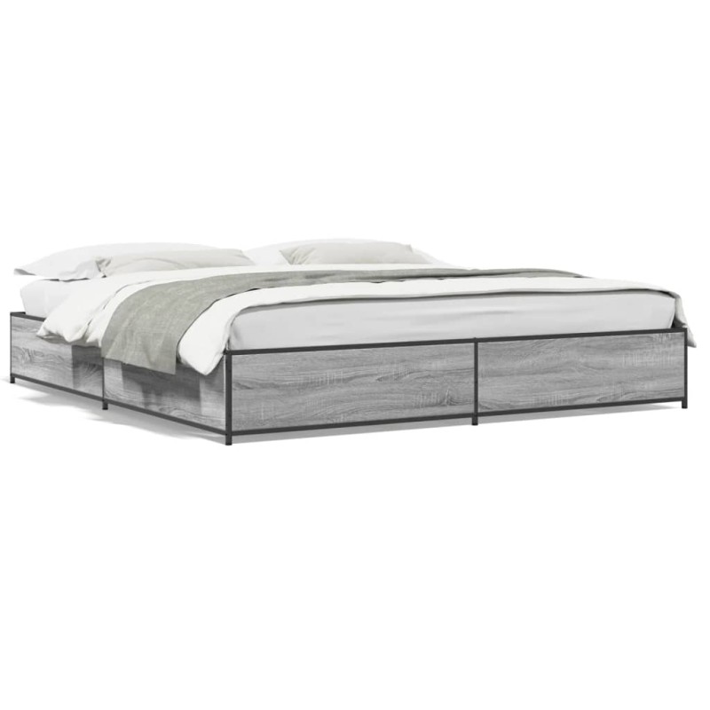 vidaXL Bettgestell Grau Sonoma 160x200 cm Holzwerkstoff und Metall vidaXL Bettgestell Grau Sonoma 160x200 cm Holzwerkstoff und Metall