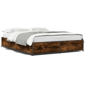 vidaXL Bettgestell Räuchereiche 120x200 cm Holzwerkstoff und Metall