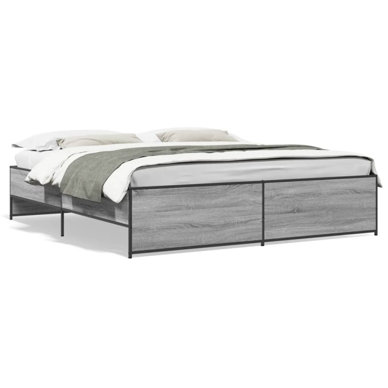 vidaXL Bettgestell Grau Sonoma 180x200 cm Holzwerkstoff und Metall vidaXL Bettgestell Grau Sonoma 180x200 cm Holzwerkstoff und Metall