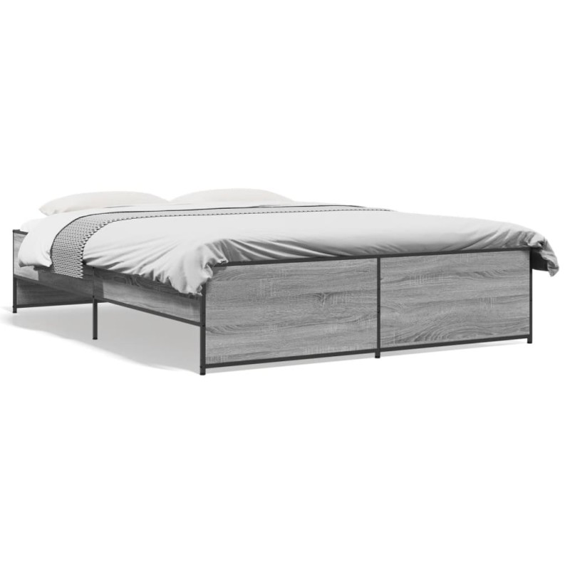vidaXL Bettgestell Grau Sonoma 160x200 cm Holzwerkstoff und Metall vidaXL Bettgestell Grau Sonoma 160x200 cm Holzwerkstoff und Metall