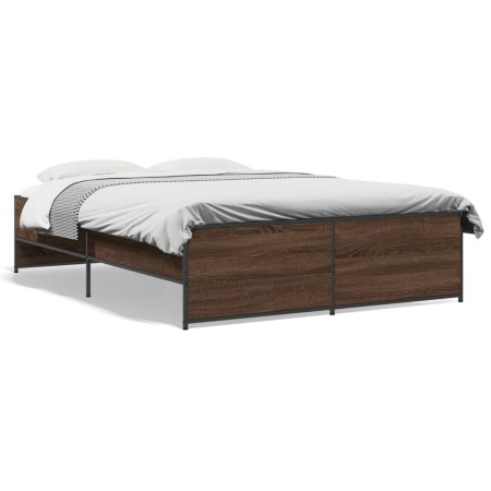vidaXL Bettgestell Braun Eichen-Optik 120x190 cm Holzwerkstoff Metall