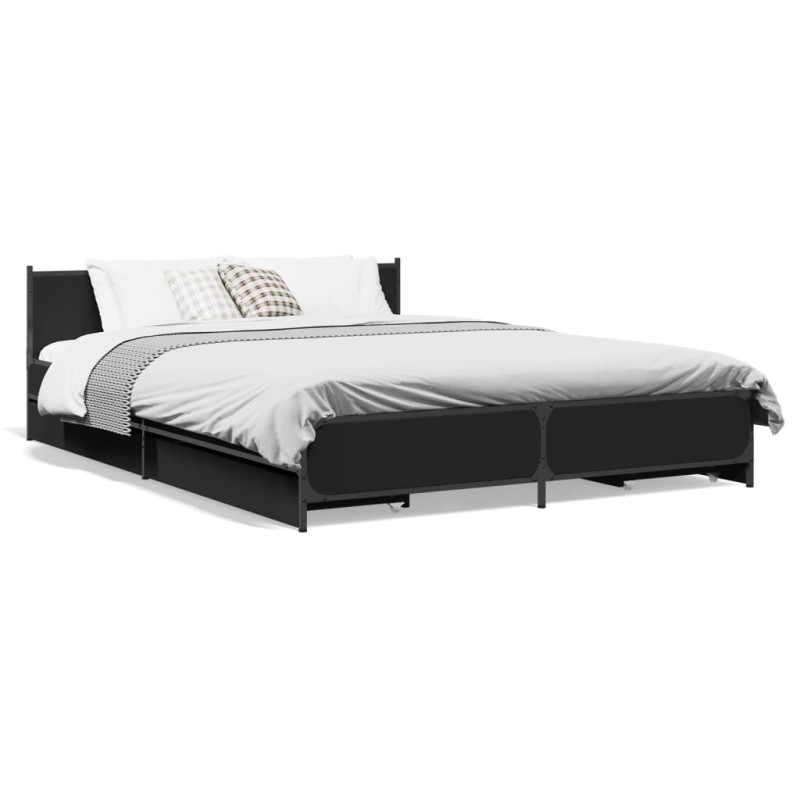 vidaXL Bettgestell mit Schubladen Schwarz 135x190 cm Holzwerkstoff vidaXL Bettgestell mit Schubladen Schwarz 135x190 cm Holzwerkstoff