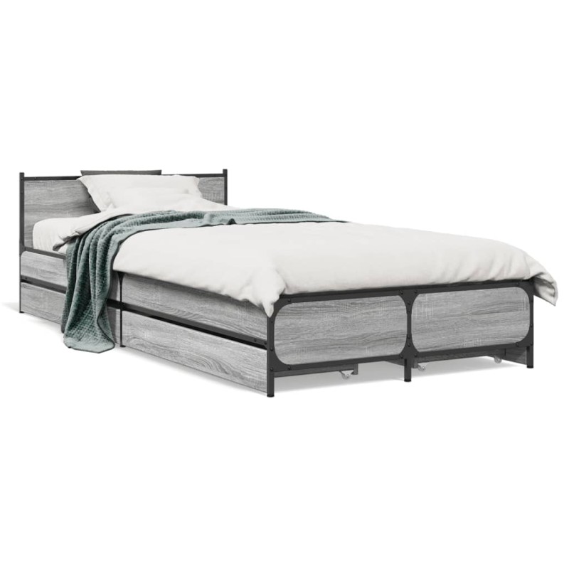 vidaXL Bettgestell mit Schubladen Grau Sonoma 90x200 cm Holzwerkstoff vidaXL Bettgestell mit Schubladen Grau Sonoma 90x200 cm Holzwerkstoff