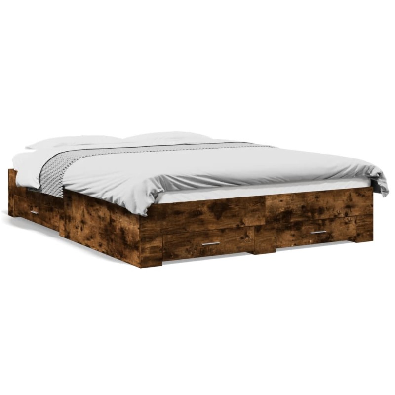 vidaXL Bettgestell mit Schubladen Räuchereiche 140x200cm Holzwerkstoff vidaXL Bettgestell mit Schubladen Räuchereiche 140x200cm Holzwerkstoff