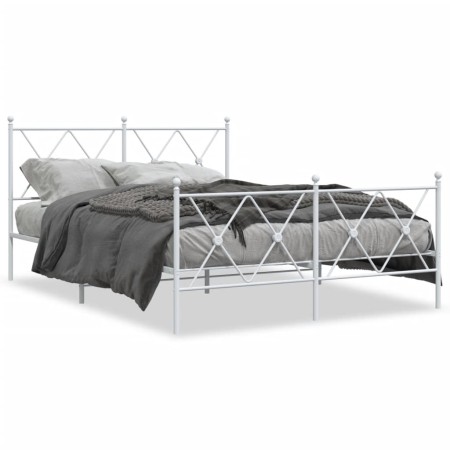 vidaXL Bettgestell mit Kopf- und Fußteil Metall Weiß 140x190 cm
