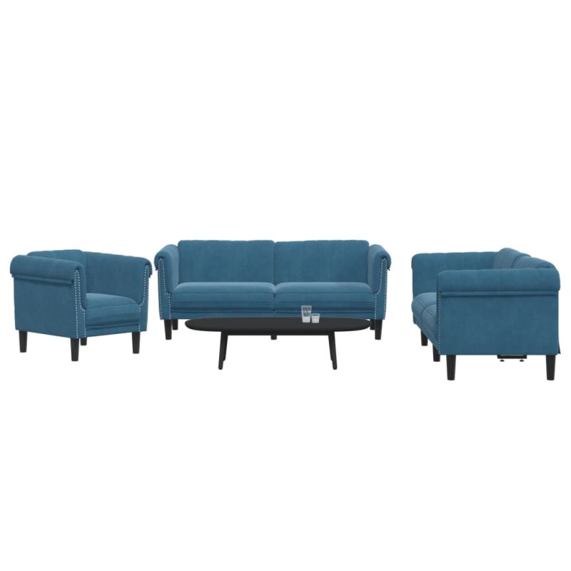 vidaXL 3-tlg. Sofagarnitur Blau Samt vidaXL 3-tlg. Sofagarnitur Blau Samt