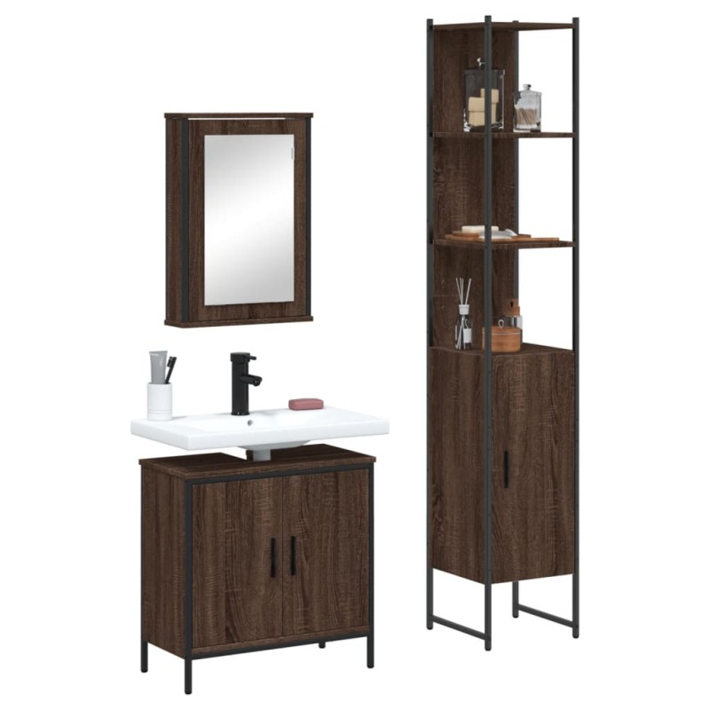 vidaXL 3-tlg. Badmöbel-Set Braun Eichen-Optik Holzwerkstoff vidaXL 3-tlg. Badmöbel-Set Braun Eichen-Optik Holzwerkstoff