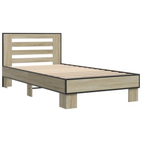 vidaXL Bettgestell Sonoma-Eiche 100x200 cm Holzwerkstoff und Metall