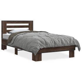 vidaXL Bettgestell Braun Eichen-Optik 90x190 cm Holzwerkstoff Metall