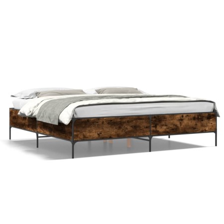 vidaXL Bettgestell Räuchereiche 180x200 cm Holzwerkstoff und Metall