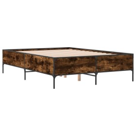vidaXL Bettgestell Räuchereiche 140x190 cm Holzwerkstoff und Metall