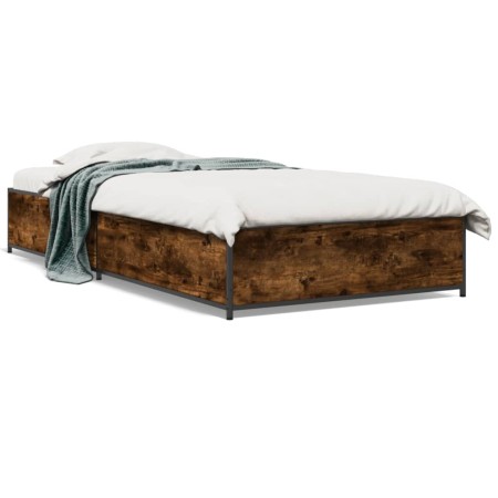 vidaXL Bettgestell Räuchereiche 90x190 cm Holzwerkstoff und Metall